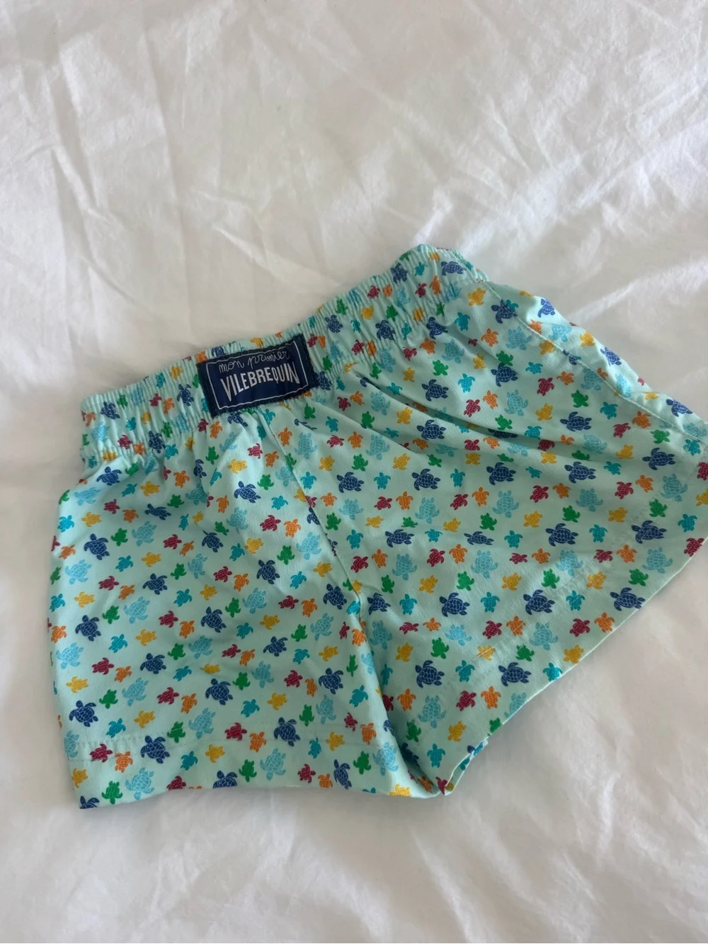 Light Blue Boy Swim Shorts with Multicolor Turtle Print